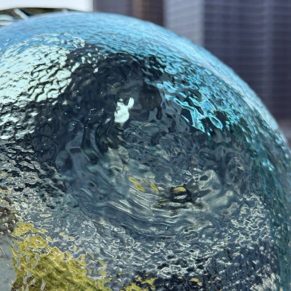 Fire and Light Recycled Glass Aqua Blue Bowl 9 1/2" Arcata, California Vintage - Picture 7 of 9